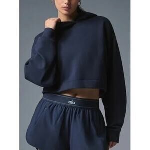 ALO Yoga Navy Cropped Hoodie Sweatshirt